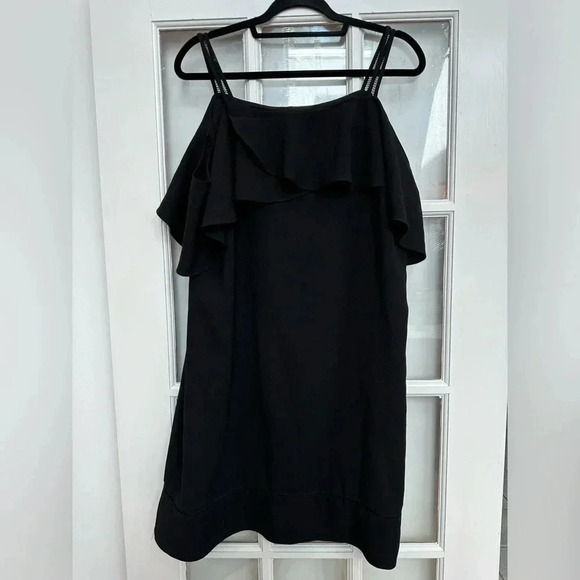 Maggy London Classic Black Cold Shoulder Ruffle Shift Dress Women’s Size 14 - Picture 4 of 12